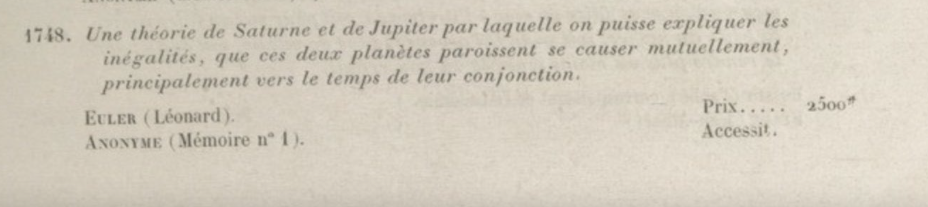 1748 French Academy of Science prize announcement